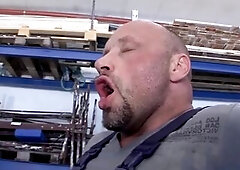 See this experienced golden-haired mother i'd like to fuck get her sloppy vagina pounded unfathomable on a red lawnmower in the workshop, ending 