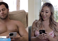 Sensual busty Asian riding lucky guy on first date