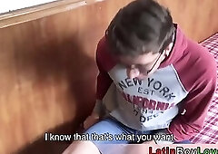 Amateur in glasses stroking his big dick in front of BF