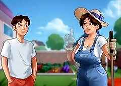 Country milf milks her big tits with a breast pump in summertime saga