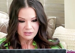 Alison Rey masturbates whilst continuing to spy on Ember Snow and Mocha Menage having sex and gets invited to join 'em as an apology