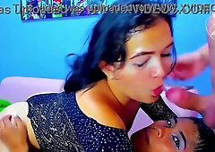 Full-figured Latina takes a deep throat in a steamy foursome with two other women