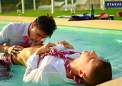 College boys Danny Delano and Nathan Luna fuck poolside