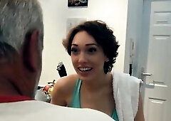 Large breasts teenie pervert screwing with German grandpapa