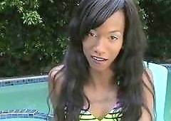 Adorable black tranny shows us her cock