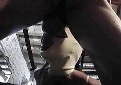 Laura on Heels amateur 2021 bound up on a couch, deepthroat and blow job creampie