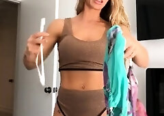 Sexy Blonde Babe With Big Boobs Strips Bra