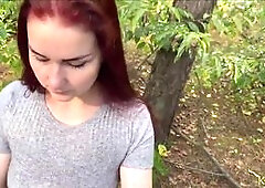 Redhead wife public blowjob in the forest and swallow. KleoModel