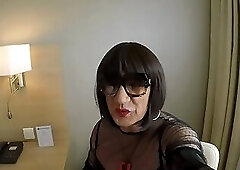 Very mature crossdresser is dirty with younger fat boy
