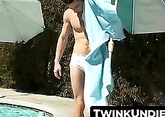 Zack Randall gives Mike Roberts a teasy underwater handjob by the pool