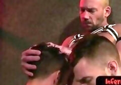 Tattooed slave fists tight hole in threeway