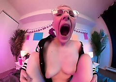 Sissy in varsity jacket spread wide for rough femdom anal training