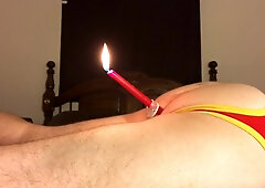 Lighted Candle in Fellow's IMMENSE Arse