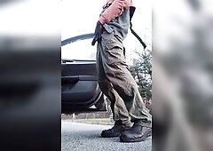 Outdoor enthusiast feeling jolly goes trigger glad