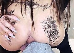 I ride my own weenie in my tattooed booty. also large jock in the rectal hole