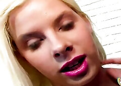 Golden-haired Beauty Jacks Off Oiled Stick