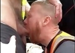 Bearded Ginger Slobbers Deep On His Hairy Coworker's Big Cock