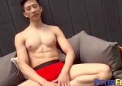 Solo shower session with a hung Asian jock indulging in some serious pleasure