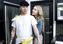 Harper Hill hops on stepson's cock and rides it with relish