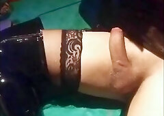 Unexperienced CD Satin Paramour smoking solo, in hip high footwear.