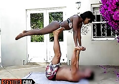 Acro yoga with black playgirl from Ghana leads to lewd outdoor sex