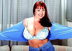 BBW redhead babe Cherry Brady demonstrates her natural tits