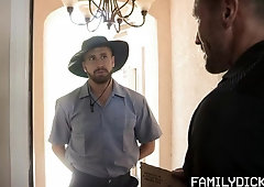 Delivery-themed 3some with Michael Boston, Myles Landon, and Wesley Woods