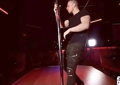 Beefy amateur Bruno strokes cock by the pole