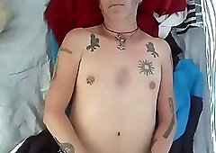 Punk jerking his huge cock in his tent