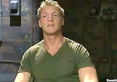 Blond Muscle Stud Blindfolded, flogged, humiliated and fucked in