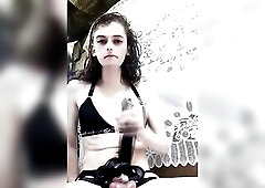 t-girl cums chastity cage belt on