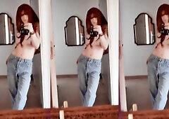cute redhead sissy have a fun a hawt thrashing session previous to banging her butt with a large weenie sextoy in her denim jean