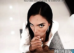 Sexy Latin babe real estate agent with valuable butt seduces handyman and rides his large weenie on kitchen floor in the abode that babe's sellin