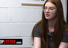 Fiery redhead in glasses caught shoplifting faces off with the store manager