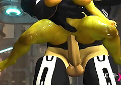 Submissive alien takes deep anal in a spacecraft during a cartoonish sci-fi encounter
