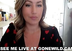 Sexy Blonde in Red Hearts Dress Teases in Kitchen