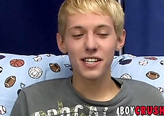 Thin young homosexual jerking his long hard-on