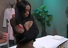 I give my black friend a massage, and she has a huge cock