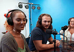 Hot blonde gets fucked before filming a new podcast