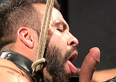 Dominant master with a leather fetish banging the big booty man
