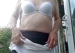 Mature beauty Betty Spanxxx enjoys some outdoor fun in her underwear