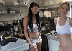 Blondie shows off ass and gets boned in ice cream store