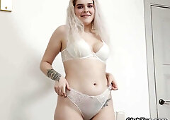 Handjob Specialist Blonde Teen with Pierced Nipples Wanks