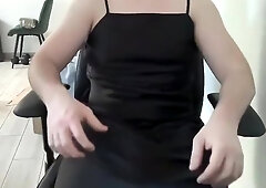 Crossdresser In The Black Maxi Satin Silk Dress Showing Big Cock And Thinking About Anal Sex And Blowjobs In Office