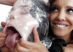 Exquisite bitch gets wrapped in plastic and fucked as punishment