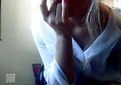 Fingering twat and licking the fingers wicked secretary masturbation whilst should be working