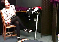 CFNM femdom mother I'd like to fuck wanks stud weenie for cum on nylons