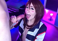 Skinny brunette MILF sucks and fucks a big cock