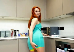 40-year-old redhead Lily Kink gets hot in the kitchen