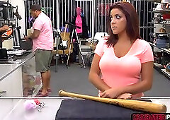 Naughty latina Mia Martinez fucks pawnmans cock for cash